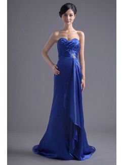 Satin Sweetheart A-line Sweep Train Crisscross Ruched Evening Dress