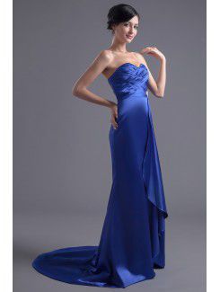 Satin Sweetheart A-line Sweep Train Crisscross Ruched Evening Dress