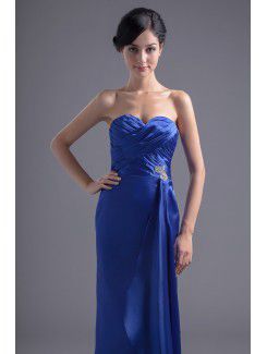 Satin Sweetheart A-line Sweep Train Crisscross Ruched Evening Dress