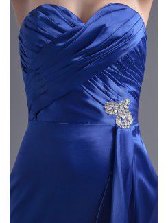 Satin Sweetheart A-line Sweep Train Crisscross Ruched Evening Dress