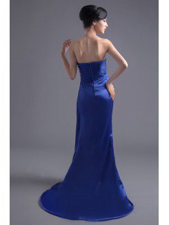 Satin Sweetheart A-line Sweep Train Crisscross Ruched Evening Dress