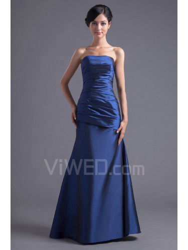 Taffeta Strapless A-line Floor Length Directionally Ruched Evening Dress