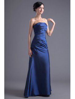 Taffeta Strapless A-line Floor Length Directionally Ruched Evening Dress