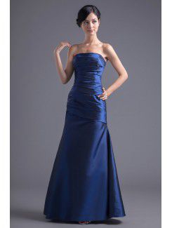 Taffeta Strapless A-line Floor Length Directionally Ruched Evening Dress