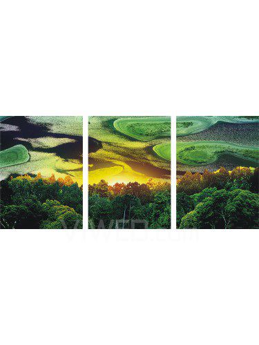 Gedrukte landschap canvas kunst met gestrekte frame-set van 3
