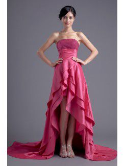 Taffeta Strapless Corset Sweep Train Embroidered Evening Dress