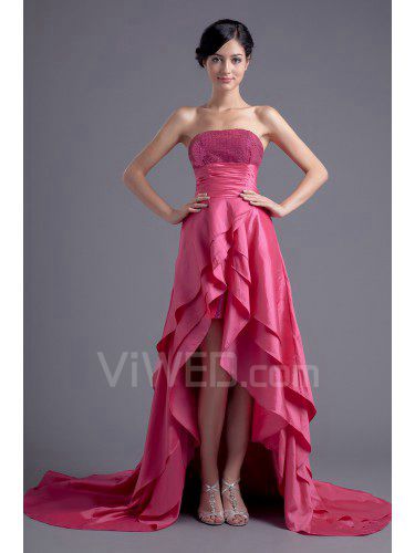 Taffeta Strapless Corset Sweep Train Embroidered Evening Dress