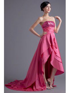 Taffeta Strapless Corset Sweep Train Embroidered Evening Dress