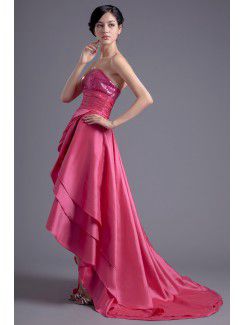 Taffeta Strapless Corset Sweep Train Embroidered Evening Dress