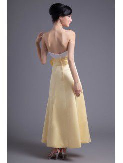 Satin Strapless A-line Ankle-Length Hand-made Flowers Evening Dress