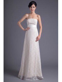 Lace Strapless Column Sweep Train Sash Evening Dress