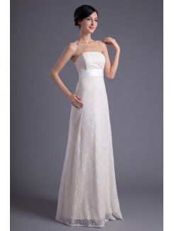 Lace Strapless Column Sweep Train Sash Evening Dress