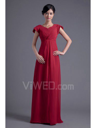 Chiffon V-Neckline Empire line Floor Length Cap Sleeves Evening Dress