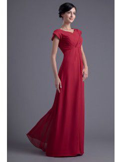 Chiffon V-Neckline Empire line Floor Length Cap Sleeves Evening Dress