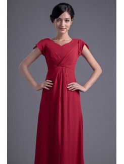 Chiffon V-Neckline Empire line Floor Length Cap Sleeves Evening Dress