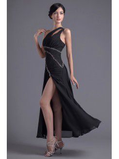 Chiffon Asymmetrical Sheath Ankle-Length Sequins Evening Dress