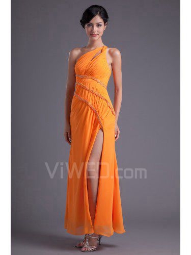 Chiffon Asymmetrical Column Floor Length Sequins Evening Dress