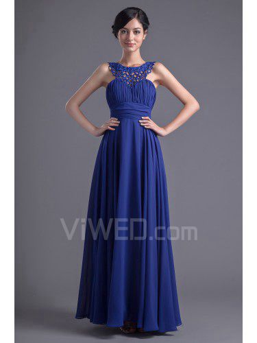 Chiffon Jewel A-line Floor Length Sash Evening Dress