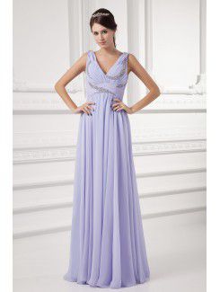 Chiffon V-Neckline Column Floor Length Embroidered Wedding Dress