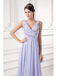 Chiffon V-Neckline Column Floor Length Embroidered Wedding Dress