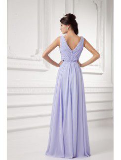 Chiffon V-Neckline Column Floor Length Embroidered Wedding Dress