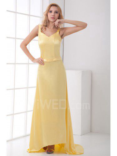 Satin V-Neckline Sheath Sweep Train Evening Dress