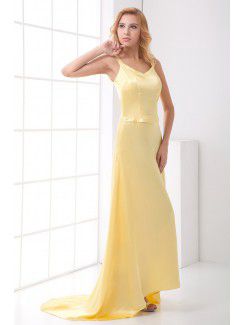 Satin V-Neckline Sheath Sweep Train Evening Dress