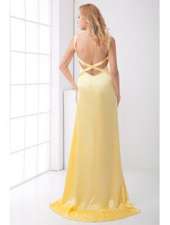 Satin V-Neckline Sheath Sweep Train Evening Dress