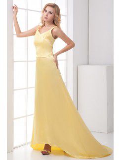 Satin V-Neckline Sheath Sweep Train Evening Dress