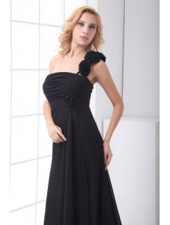 Chiffon One-Shoulder Empire line Sweep Train Hand-made Flower Evening Dress