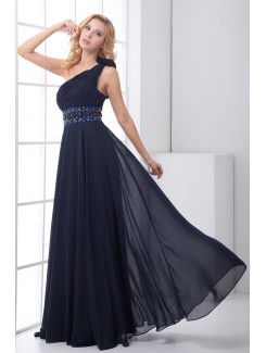 Chiffon Asymmetrical A-line Floor Length Sash Evening Dress