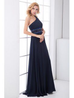 Chiffon Asymmetrical A-line Floor Length Sash Evening Dress