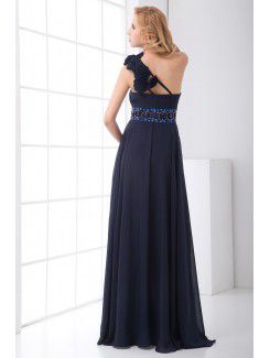 Chiffon Asymmetrical A-line Floor Length Sash Evening Dress