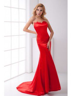 Satin Sweetheart Sheath Sweep Train Evening Dress