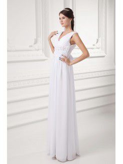 Chiffon V-Neckline Column Floor Length Embroidered Wedding Dress