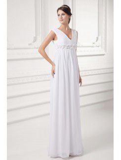 Chiffon V-Neckline Column Floor Length Embroidered Wedding Dress