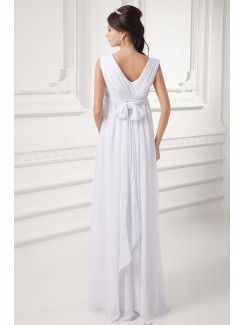 Chiffon V-Neckline Column Floor Length Embroidered Wedding Dress