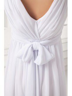 Chiffon V-Neckline Column Floor Length Embroidered Wedding Dress