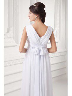 Chiffon V-Neckline Column Floor Length Embroidered Wedding Dress