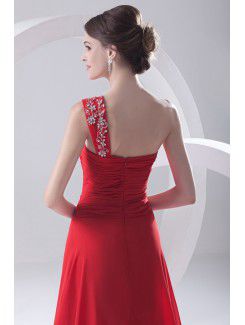 Chiffon One-Shoulder A-line Sweep Train Embroidered Evening Dress