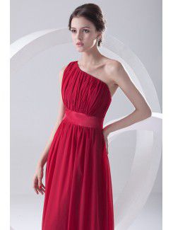 Chiffon Asymmetrical Column Floor Length Sash Evening Dress