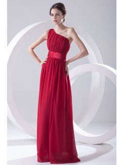 Chiffon Asymmetrical Column Floor Length Sash Evening Dress