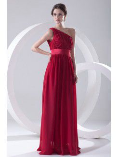 Chiffon Asymmetrical Column Floor Length Sash Evening Dress