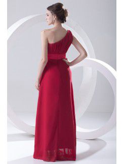 Chiffon Asymmetrical Column Floor Length Sash Evening Dress