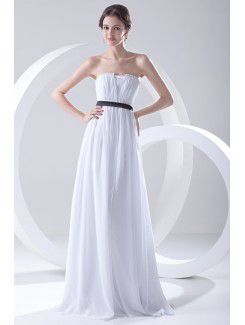 Chiffon Scallop Column Floor Length Sash Evening Dress