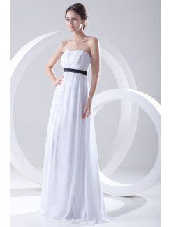 Chiffon Scallop Column Floor Length Sash Evening Dress