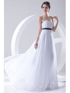 Chiffon Scallop Column Floor Length Sash Evening Dress