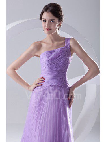 Organza One-Shoulder Column Floor-Length Crisscross Ruched Evening Dress