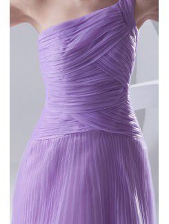 Organza One-Shoulder Column Floor-Length Crisscross Ruched Evening Dress