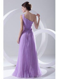 Organza One-Shoulder Column Floor-Length Crisscross Ruched Evening Dress